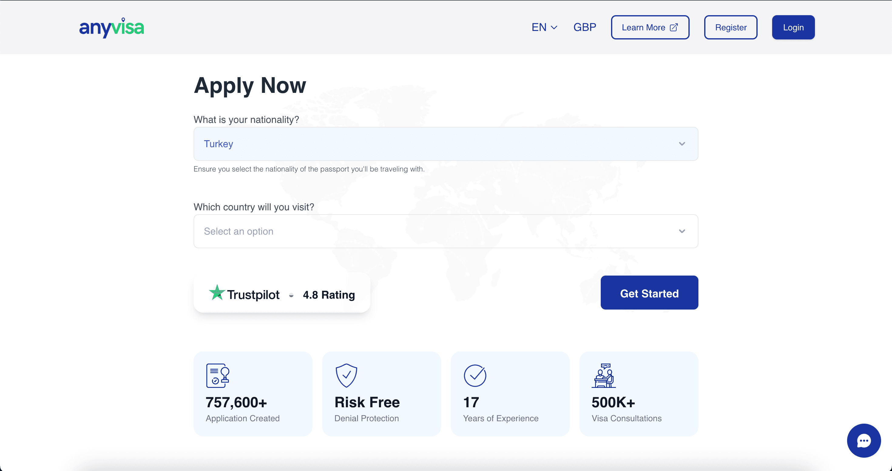 Step one of the online application.