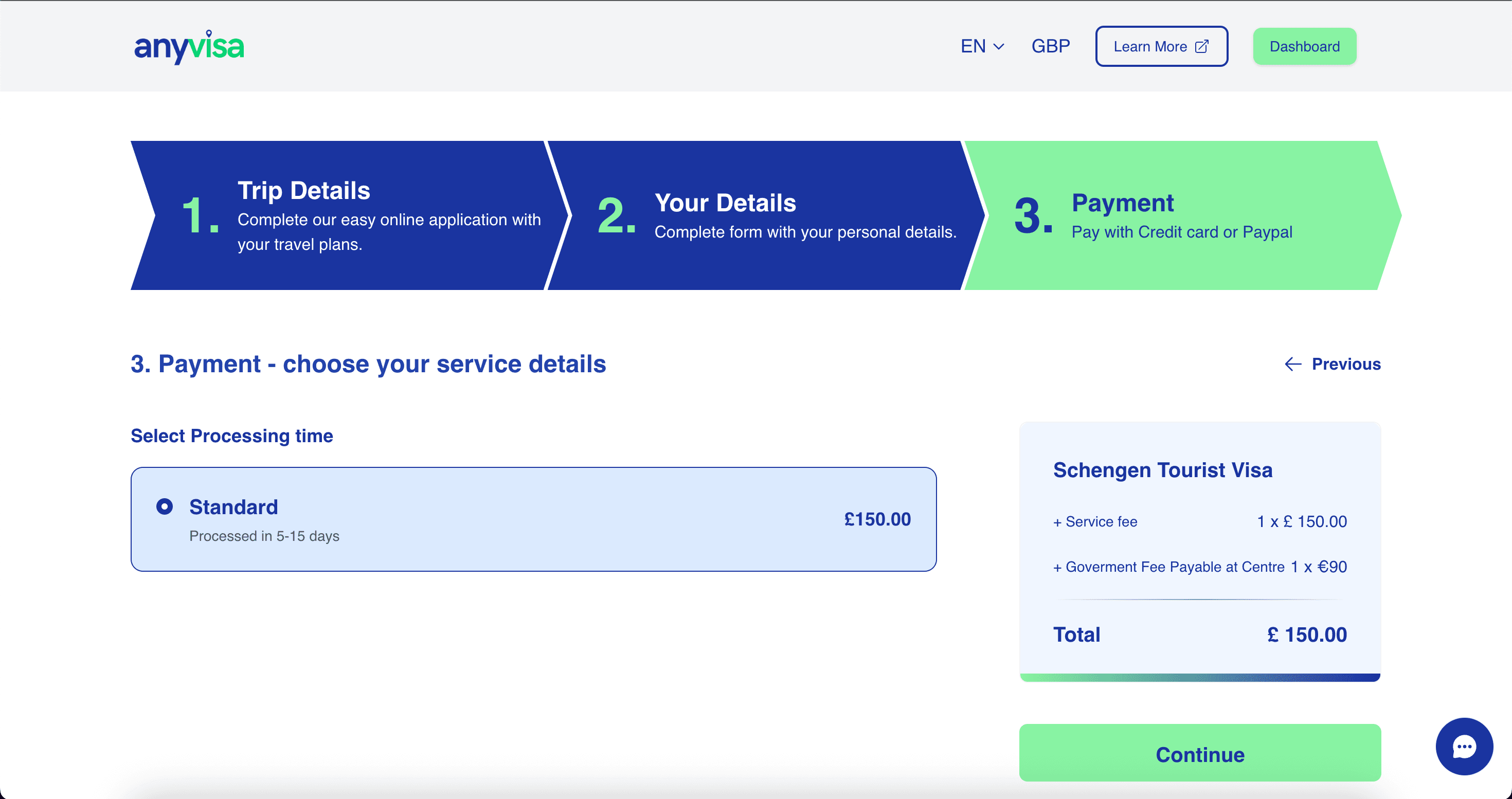Processing options and payment in the same flow, in multiple currencies.