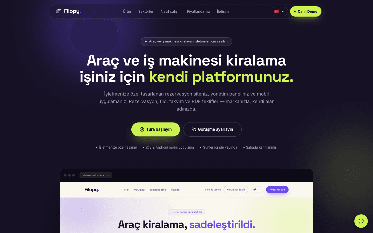Filopy — Kiralama İşletmeleri için Rezervasyon Yazılımı