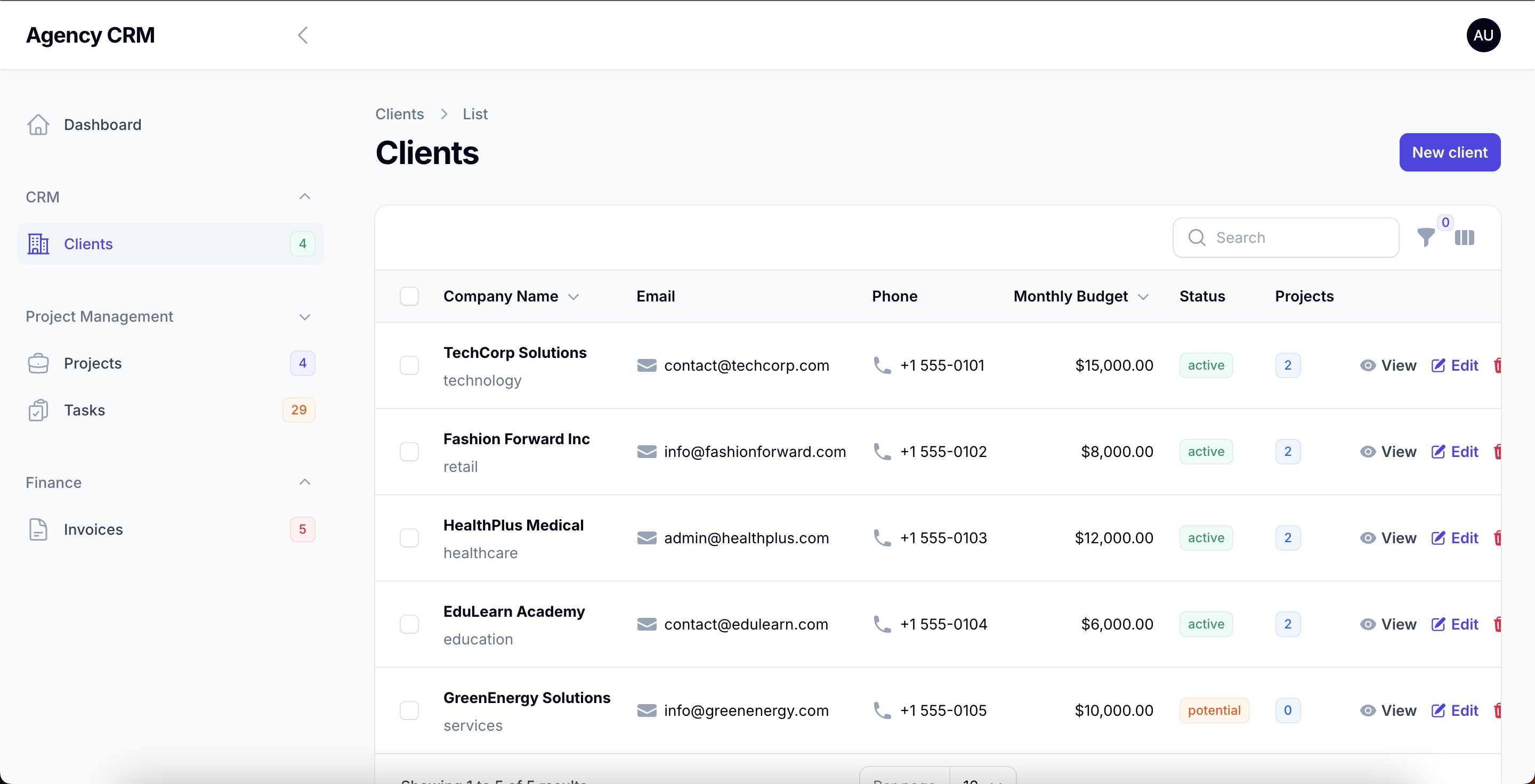 Agency CRM Screenshot