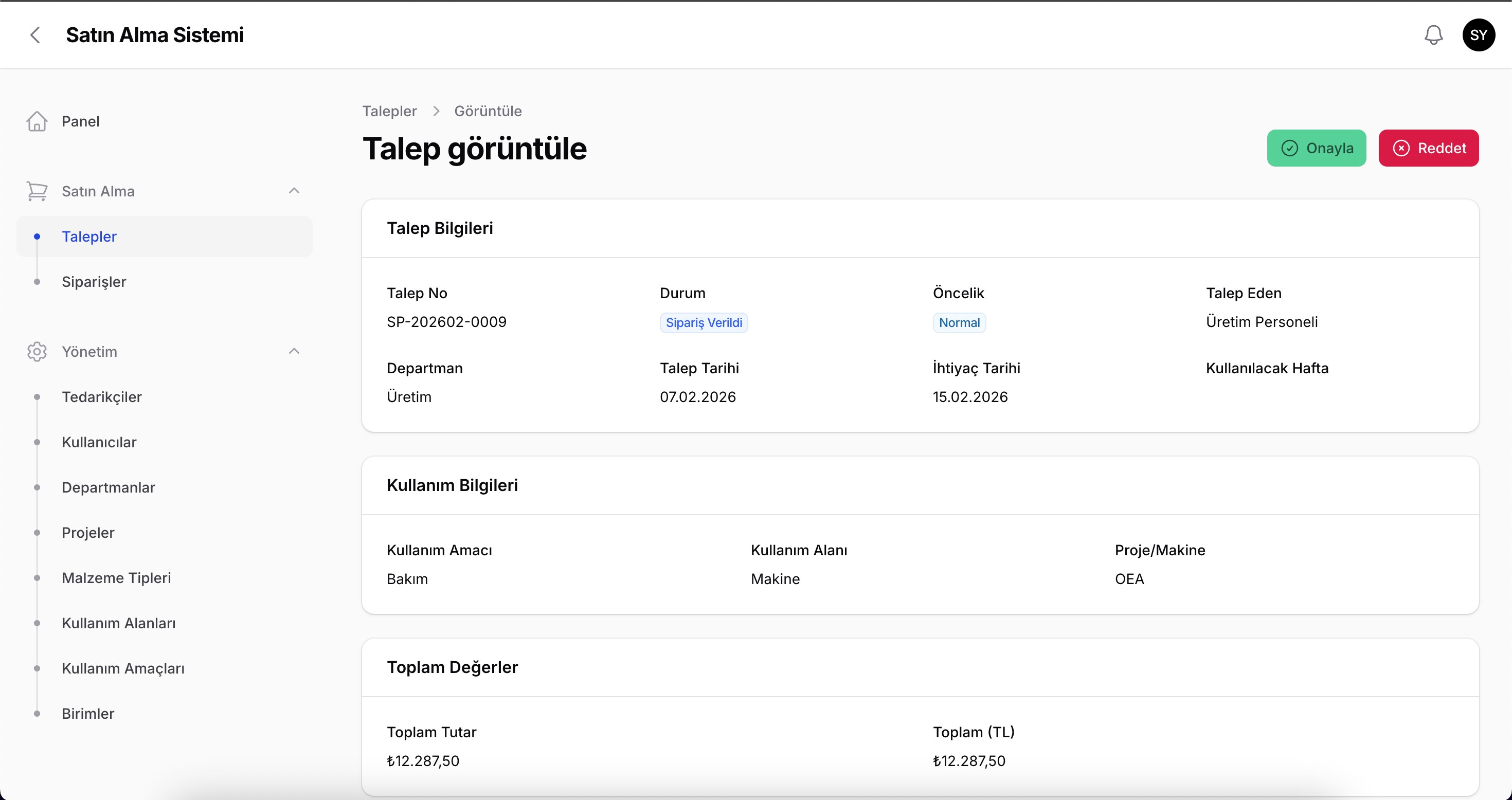 Satın Alma Talep Detay